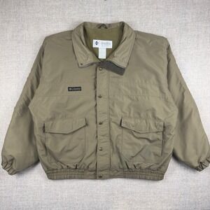 Vintage 90s Columbia Fleece Lined Bomber Jacket Beige Nylon Oversized 3XL